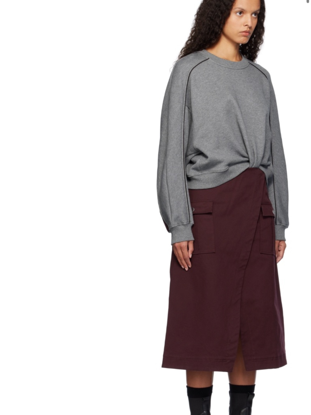 3.1 Phillip Lim French Terry Cotton Twill Paneled Midi Dress Gray Burgundy S